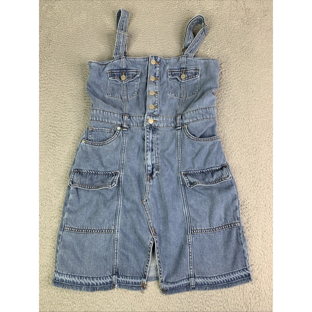 Hudson Denim Overall Jean Skirt Women's Large Raw Hem Light Wash